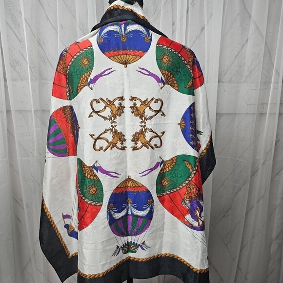 Unbranded White Red Hot Air Balloon Celestial Decorative Square Scarf - Picture 7 of 8